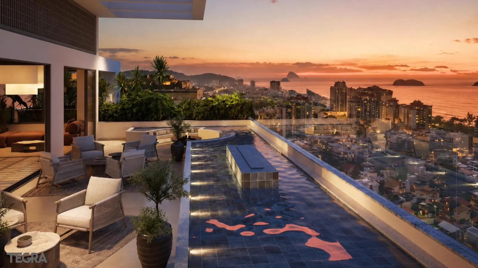 KRONOS by Tegra — terraço de cobertura com piscina privativa (imagem ilustrativa)