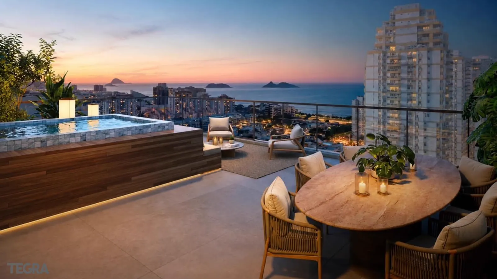 KRONOS by Tegra — terraço de cobertura ao pôr do sol